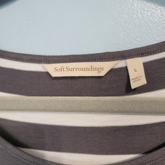 Soft Surroundings Women's Adrift Striped Tie Sleeve Top  Size Large Grey/White - Picture 4 of 7